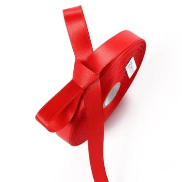 Imagem de Fita de cetim vermelha de 1,27 cm x 50 metros fitas de tecido de face única para embrulho de presente, artesanato, fabricação de laços, costura, casamento, decoração de casa