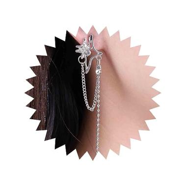 Imagem de Aneneiceera Brincos de corrente de estrela vintage brincos de borla de prata brincos de estrela de cristal oco brincos de corrente de franja de metal joias para mulheres, Zinco, nah