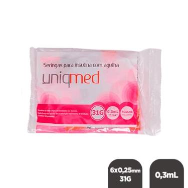Imagem de Seringa Insulina 0,3mL 30UI Ag. 6x0,25mm 31G PCT c/ 10un Uniqmed