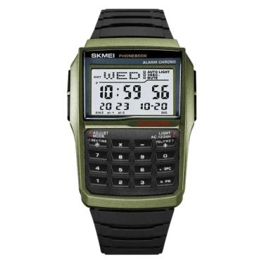 Imagem de Relógio Com Calculadora Esportiva De Tempo Duplo Contagem Regressiva Casual Verde