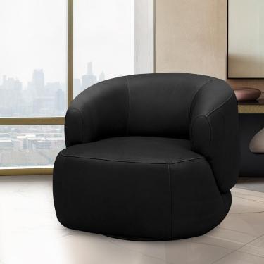 Imagem de Poltrona Decorativa Verona Sala De Estar Base Giratória Em Aço Couro Preto G88 - Gran Belo