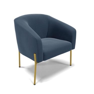 Imagem de Cadeira Sala De Jantar Pé De Ferro Dourado Stella Suede D03 - D'rossi Cor Azul Marinho