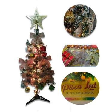 Imagem de Árvore De Natal Nevada 68cm Completa C/ Luzes Pisca Led + Enfeites - C