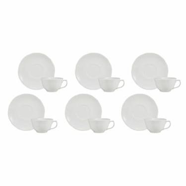 Imagem de Estojo com 6 xícaras de chá com pires. Modelo redondo izabel.branca. Fabricado pela porcelana schmidt.