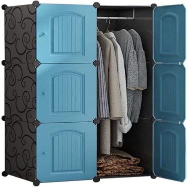 Imagem de Guarda Roupa Portatil Armario Cabideiro 6 Portas Arara Organizador Modular Azul Luxo