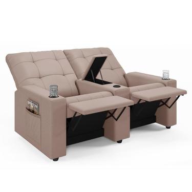 Imagem de Poltrona Do Papai Reclinável Cinema 2 Lugares Manual Baú Usb Haifa F05 Veludo Rosê - Lyam Decor