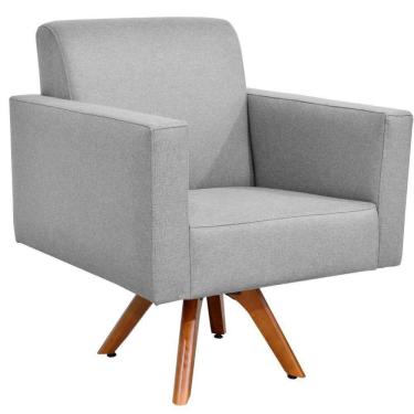 Imagem de Poltrona Giratória Base De Madeira Linho Cinza Escuro