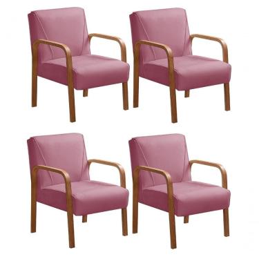 Imagem de Kit 4 Poltronas Anita Moderna Decorativa Braço Madeira Suede Rosa 280