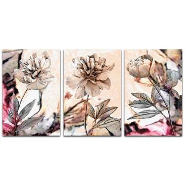 Imagem de Kit Placas Quadros Decorativos 3 Pçs Mdf 20X30 Floridas Titulo Flores Pastéis