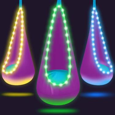 Imagem de Cadeira giratória iluminada para ambientes internos e externos, com luzes LED, macia e segura, capacidade de carga de 79,8 kg, fácil instalação, perfeita para quarto, jardim e sala de jogos (roxa)