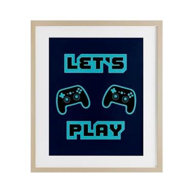 Imagem de Stupell Industries Let's Play Blue Retro Gamer Impressão emoldurada preta sob vidro, design por Marcus Prime, 21 x 17