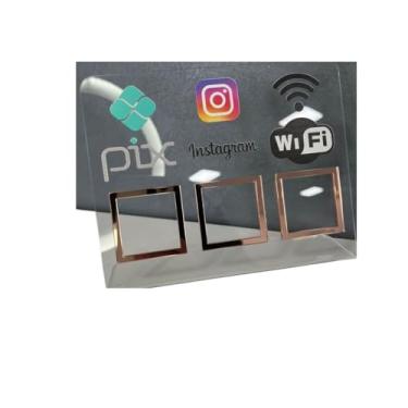 Imagem de Placa Pix Display Mesa Balcão PIX INSTAGRAM E WI-FI(Cristal c/Rosegold)