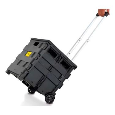 Imagem de Carrinho Organizador Dobrável, PP e Alumínio, Preto, 45L, com Tampa e Rodas, Suporta 24kg, 37,5x38x33,5cm, para Supermercado e Transporte