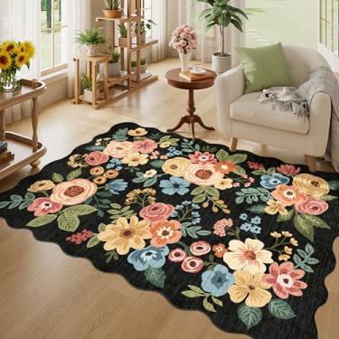 Imagem de DUKINO Tapete de área de 10 x 15 cm, tapete floral antiderrapante lavável para uso interno com pelo baixo e sem queda, tapete leve com design boho para entrada, quarto, quarto infantil, sala de estar