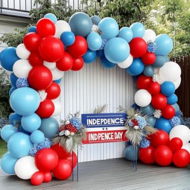Imagem de Kit de guirlanda de balão vermelho azul e branco com látex para aniversário, beisebol, chá de bebê, náutico, formatura, dia dos veteranos, decoração de festa