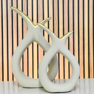 Imagem de Decoração Sala, Kit 2 Dupla de Vasos Enfeite Decorativos Rack Sala Aparador de CerâMica Enfeites Sala Decoracao Mesa(CAMURÇA DUPLA EST)