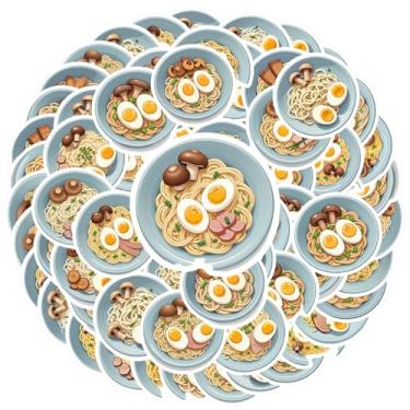 Imagem de 70 peças de alimentos, macarrão, ovos, faça você mesmo, adesivos de café da manhã, caprichosos para laptop, motocicleta, bagagem, telefone, mala, laptop, guitarra, carro, adesivos, brinquedos