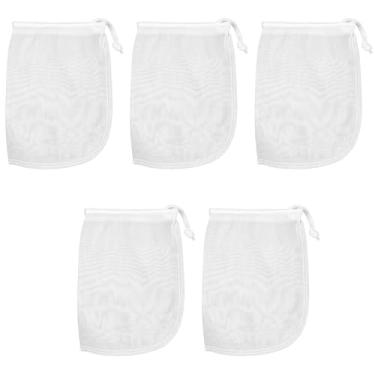 Imagem de XLIUAX 5 peças de saco de filtro de mídia fina, 180 μm 19 x 9 cm sacos de filtro de aquário reutilizáveis sacos de mídia de malha com cordão para filtros de resinas muito finas tanque de peixes