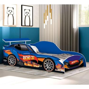 Imagem de Cama Carro Racing Solteiro Para Meninos Mdf - Racing Car Relâmpago Azul