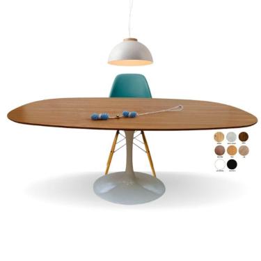 Imagem de Mesa De Jantar Tulipa Saarinen Retangular Ovalada 180x100cm Base Laca Tampo Freijó