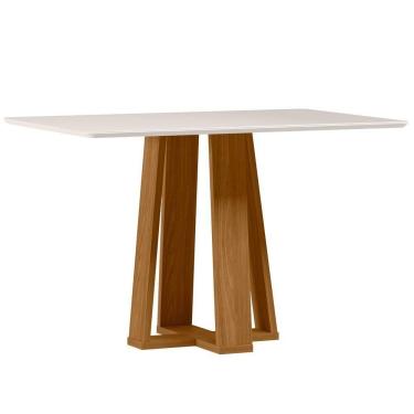 Imagem de Mesa De Jantar Para 4 Lugares 1,20m Tampo Mdf Com Vidro Rubi Ypê/off White - New Ceval