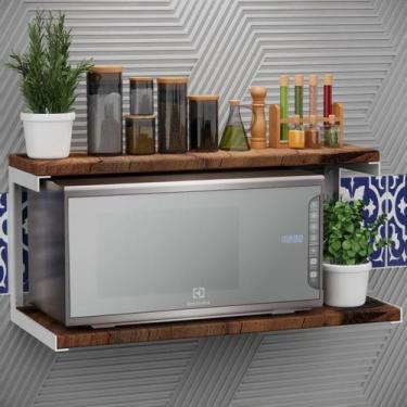 Imagem de Prateleira Decorativa Parede Rustica Estante Dupla 60cm Branca - Big H