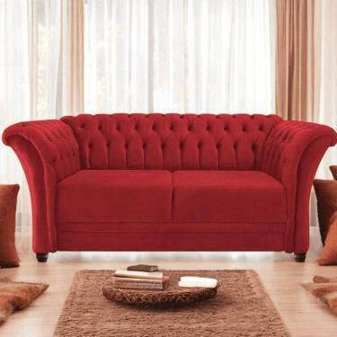 Imagem de Sofá Recamier Divã Chesterfield 175cm Sofia Suede Vermelho Capitonê- Mabe Magazine