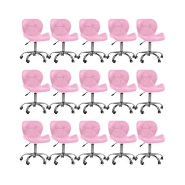 Imagem de Kit 15 Cadeiras Office Eiffel Slim Com Base Giratória E Ajustável Rosa