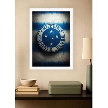 Imagem de Quadro Cruzeiro Esporte Clube com Vidro e Moldura Branca Tamanho:21cm 