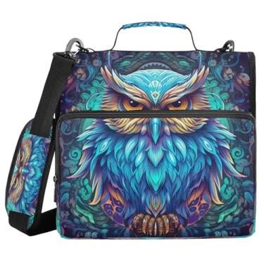 Imagem de ATTX Fichário com zíper de coruja neon com alça acolchoada ajustável – bolsa para fichário com capacidade para 500 folhas com organizador de vários bolsos, serve para laptop de 30 cm #595