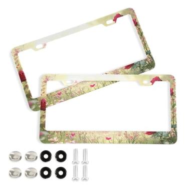 Imagem de SEHANY Molduras de placa de carro rosa dos namorados, capas de moldura de placa de carro de alumínio à prova de ferrugem com orifícios elípticos e parafusos serve para veículos padrão dos EUA tamanho