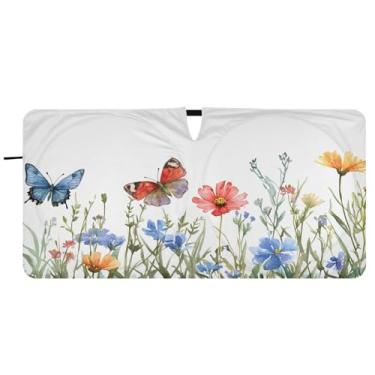 Imagem de Blueangle Guarda-sol para para-brisa flores silvestres e borboletas - 149.9 cm x 76.2 cm dobrável carro janela frontal blocos para-sol raios UV viseira de sol (323)
