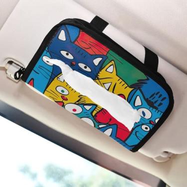 Imagem de SEHANY Porta-lenços de carro de gato fofo, caixa de lenços de papel de carro, suporte de guardanapo retangular dispensador de máscara de carro caixa de lenços de veículo para automóvel universal