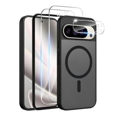 Imagem de Capa magnética para Google Pixel 10 Pro XL, com 2 protetores de tela e 1 protetor de lente de câmera, [militar à prova de choque] capa traseira fina para celular Google Pixel 10 XL, preta