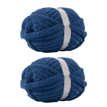 Imagem de Fio de chenille grosso azul marinho para crochê, fio grosso de pelúcia para cobertores de tricô à mão, fio volumoso super macio para projetos de bricolage, pacote com 2 jumbo
