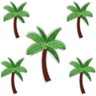 Imagem de 5 peças de artesanato verde sem aplicação para acessórios de roupas DIY, aplique bordado de coqueiro com aplique de costura DIY e apliques de enfeite