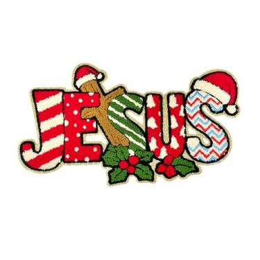 Imagem de 1 Pç Grande de Natal em Patches Coloridos Chenille Bordado Ferro em Patch Chapéu de Natal Padrão do Alfabeto para Decoração de Natal, Acessórios de Artesanato DIY para Chapéus, Jaquetas Roupas