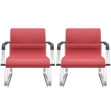 Imagem de Kit 02 Cadeiras De Escritório Recepção Fixa Pés Cromado Lev P03 Vinil 