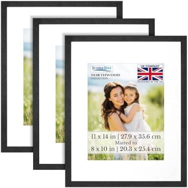 Imagem de Icona Bay - Moldura para fotos 28 x 35 cm com tapete removível para fotos de 20 x 25 cm - bálsamo preto, pacote com 3 - estilo moderno de grão de madeira com folha de capa à prova de estilhaçamento