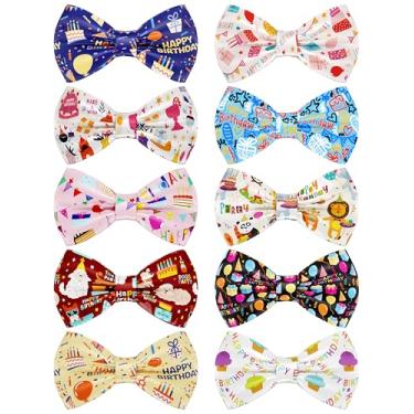 Imagem de PET SHOW Pacote com 10 gravatas borboleta para cães grandes, acessório para coleira deslizante, para cães médios, grandes, festas, balões, bolos, laços, colar, berloques, acessórios de cuidados