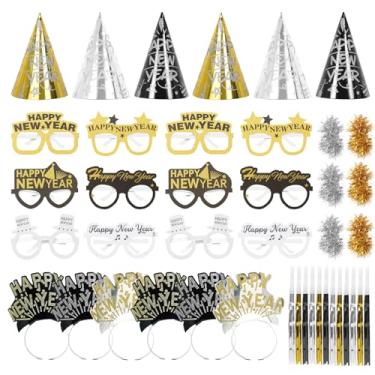 Imagem de Kit de artigos de festa de Ano Novo de 2026 com 42 peças – Óculos de papel de feliz ano novo, tiaras, chapéus de cone, barulho para decorações de festa de ano novo