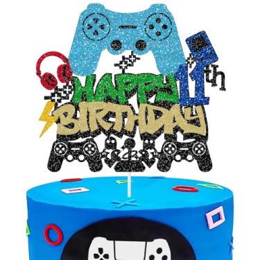 Imagem de Topo de bolo de videogame de 11º aniversário nível de jogo desbloqueado em controladores decorações de escolha de bolo tema de jogo chá de bebê 11º aniversário festa decoração de bolo para meninos e