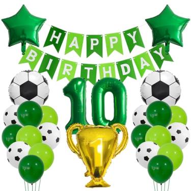 Imagem de Balão de futebol verde, balões de alumínio de 10 anos, decoração de futebol de 10 anos, 10 balões de troféu de futebol, 10 balões, tema esportivo de futebol preto verde, decoração de festa para