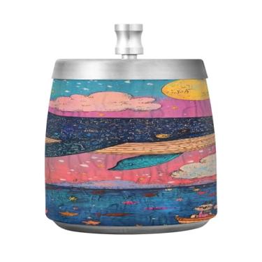 Imagem de Qilmy Cinzeiro de aço inoxidável Whale Jumps com tampa - Cinzeiro de cigarro à prova de vento sem cheiro sem fumaça para casa, escritório, carro, pátio, varanda (uso interno e externo)