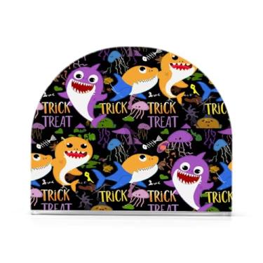 Imagem de Qilmy Porta-guardanapos de acrílico Halloween Sharks, suporte de guardanapo de coquetel de plástico transparente para mesas de restaurante de cozinha, 2 peças