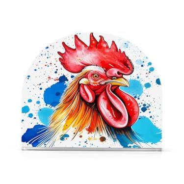 Imagem de Qilmy Porta-guardanapos de acrílico para galo em aquarela, suporte de lenços de mesa independente, dispensador de papel de coquetel para cozinha, jantar, restaurante, bar, decoração, 1 pacote
