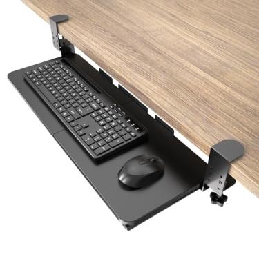 Imagem de Bandeja ergonômica para teclado embaixo da mesa com suporte ajustável em C, teclado de computador deslizante e gaveta de plataforma de mouse para digitação de escritório e casa (preto)