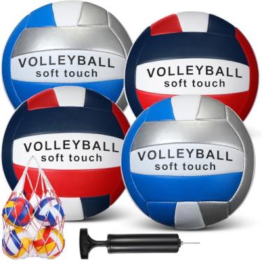 Imagem de Libima 4 bolas de vôlei oficiais tamanho 5 com bomba e bolsa de rede, bolas de vôlei macias à prova d'água para adultos iniciantes treinamento interno ao ar livre praia piscina quintal academia (cor