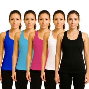 Imagem de Kit 5 Camisetas Regata Feminina Lisa Dry Academia Fit-Feminino