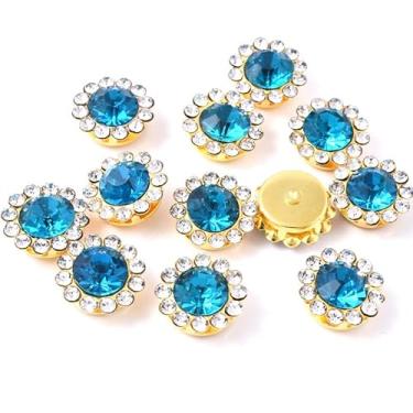 Imagem de 50 peças de botões costurados em forma de girassol de 10 mm, cabochão de flor de vidro com cravação de pinos, strass costurados à mão para roupas DIY, vestido de casamento, decoração artesanal (cor 9)